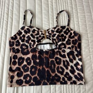 SHEIN Leopard Print Cut-Out Crop Top